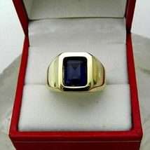 Men&#39;s 14K Yellow Gold Finish 2.50 Ct Emerald Cut Sapphire Solitaire Band Ring - £111.16 GBP