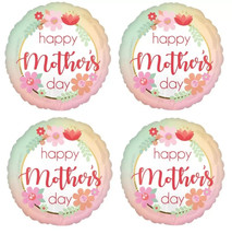 Set of 4 Happy Mother&#39;s Day FLORAL Circle Foil Balloons - 17inch - £11.67 GBP