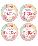 Set of 4 Happy Mother&#39;s Day FLORAL Circle Foil Balloons - 17inch - £11.72 GBP