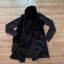 Theory Black Sweater Rabbit Fur Knit Top Cardigan Blazer Cape 2 Pocket Small - £98.01 GBP