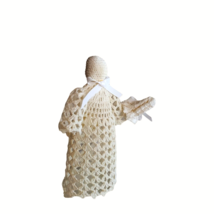 Vintage Faceless Crocheted Starched Doll Figurine with Parasol Handmade 8&quot; Tall - £33.30 GBP