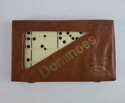 VTG Dominoes Double Six 6 Set ADCO Creation 28 Tiles Buttoned Vinyl Case 8&quot;x5&quot; - £14.38 GBP