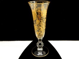 Cambridge Gilded Glass Wildflower Trumpet Vase, Keyhole Stem, Footed Disc Base - £38.67 GBP
