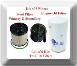 6 Kits (18 Filters) Oil Filter and Primary &amp; Secondary Fuel Filters Ford V8 6.7L - £137.65 GBP