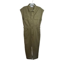 BOBBLES AND LACE WOMEN TAN DENIM JUMPSUIT SLEEVELESS WOMEN LARGE SNAP PO... - $28.14