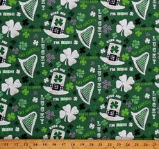 Cotton St Patrick&#39;s Day Irish Words Phrases Green Fabric Print by Yard D568.96 - £10.41 GBP