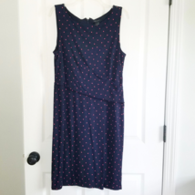 Ann Taylor Ruched Jersey Dress Size 10 Navy Blue Sleeveless Stretch Polka Dot - £18.72 GBP