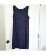 Ann Taylor Ruched Jersey Dress Size 10 Navy Blue Sleeveless Stretch Polk... - £18.43 GBP