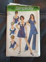 Vintage 1970 Sewing Pattern Simplicity 8746 Mini Dress/Pants Size 12 Collared - £10.62 GBP
