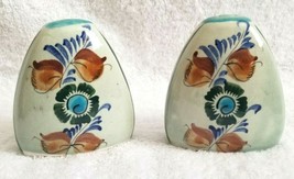 Vintage Salt Pepper Shakers Set Signed Cat Tonala Mexico Pottery Floral - £14.38 GBP