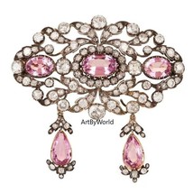 Antique Victorian Rose cut Diamond And Pink Topaz Silver Brooch, Art Deco Brooch - £392.67 GBP