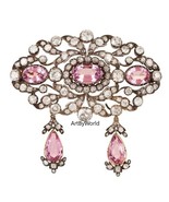 Antique Victorian Rose cut Diamond And Pink Topaz Silver Brooch, Art Dec... - $682.48 CAD