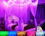 White Bed Canopy With Star Lights Girls Bedroom Christmas Decor, 8 Corne... - $65.99