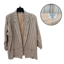 Women’s Size 14 Blazer Brown/Beige/Pink Striped Formal Jacket Classic Chic - €18,70 EUR