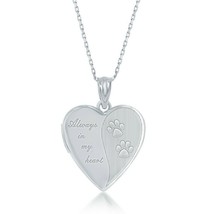 Sterling Silver Always in My Heart and Paws Print Heart Shaped Locket Necklace - £76.57 GBP