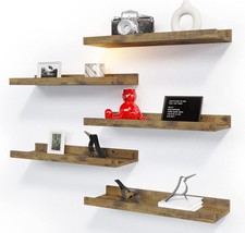 Richer House 5 Set Floating Shelves For Wall Decor, Wall Mounted Book, Brown. - £28.60 GBP