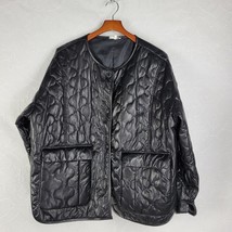 Mimosa Womens Jacket Size M Black PU Leather Quiltted Oversized Patch Po... - $45.47