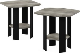 French Oak Grey/Black End Tables In A Simple Design, 2-Pack By Furinno. - £42.32 GBP