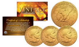 Susan B. Anthony US Coin Authentic 24K GOLD PLATED w/ Capsules &amp; COAs (L... - £9.56 GBP