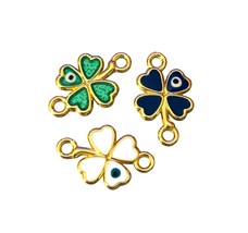 10 Gold Assorted Color Four Leaf Clovers Evil Eye ICU Bead Drop Links Charms - £3.94 GBP