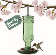 Elegant Antique Glass Bottle Hummingbird Feeder - 10 Oz Capacity, Durabl... - $31.63
