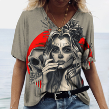 Dia de los muertos skull gothic steampunk Women&#39;s T Shirt Tops V Neck Ca... - £7.98 GBP