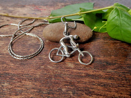 925 Silver Bicycle Pendant, Cyclist  Pendant, Sport Pendant, Bike Lover Gifts - £19.98 GBP