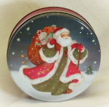 Santa Claus Metal Lithograph Tin Can Canister Winter Scene Old St. Nick - £10.11 GBP