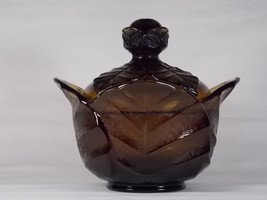 Viking Glass Brown Epic Leaf Covered Candy Jar #7614, aka Cabbage Leaf, ... - £45.03 GBP
