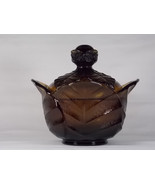 Viking Glass Brown Epic Leaf Covered Candy Jar #7614, aka Cabbage Leaf, Candy Bo - $57.00