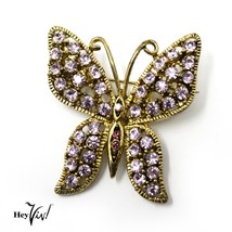 Vintage Pink Lilac Rhinestone Winged Butterfly 2&quot; Pin Brooch Open Work - Hey Viv - £17.38 GBP