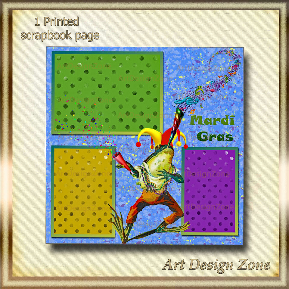 Mardi Gras Whimsical Celebration Frog Scrapbook Page - $12.00