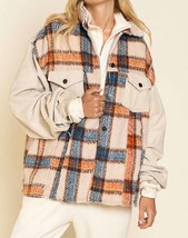 Pol collared button down plaid shacket in Beige - £41.66 GBP