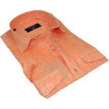 Men's Ciazzo Turkey 100% Linen Breathable Shirt Short Sleeves #Linen 66 Orange image 5