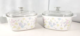 2 VTG Corning Ware Pastel Bouquet A-3-B Casserole Dishes 3 Quart/3 Liter 2 Lids - £39.50 GBP