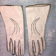 Ladies&#39; White Gloves Black Trim Deerskin Small EUC - $12.99