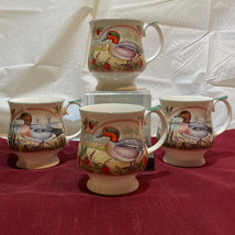 4 Crownford Queen&#39;s Fine Bone China Victoria Waterfowl Teal Widgeon Footed Mugs  - £31.60 GBP