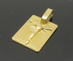 14K GOLD - Vintage Shiny Crucifix Cross Religious Square Pendant - GP093 - £183.49 GBP