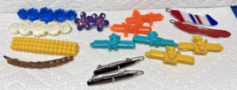 Lot 1 Vintage Hair Clips Barrette 70-80s Plastic Flower Bow Metal Pens A... - $22.28