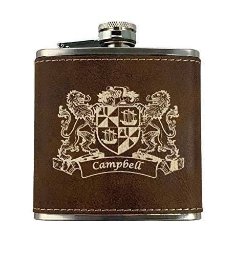 Campbell Irish Coat of Arms Leather Flask - Rustic Brown - $24.95