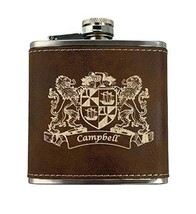 Campbell Irish Coat of Arms Leather Flask - Rustic Brown - £19.89 GBP