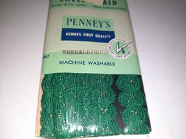 VTG Penney&#39;s Shell Braid Emerald Green &amp; Metallic Gold Cotton Lurex 3 Yd... - £5.41 GBP