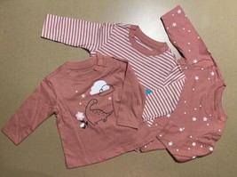 NEW Lot of 3 Boys Girls Long Sleeves Shirts 3 Months Dinosaurs, Stars, S... - £7.98 GBP