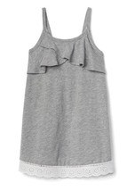 New Gap Kids Girls Heather Gray Lace Hem Ruffle Strap Cotton Knit Dress ... - £14.20 GBP