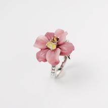 MIQIAO Natural Stone Ring Tigereye Fluorite Adjustable Big Flower 925 Sterling S - £36.86 GBP