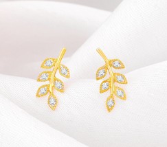 18K Gold Elegant Leaf Diamond Earrings | Nature-Inspired Jewelry for Glamorous | - £170.73 GBP