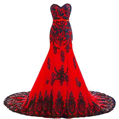 red and black lace dress plus size Plus Size Red And Black Evening Gown Ladies Women Evening One Sleeve High  Slit Maxi Red Black Dress