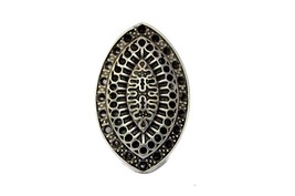 Large Silver Gypsy Ring, Ornate Adjustable Band, Ottoman Style - £12.75 GBP