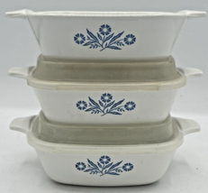 Vintage Corning Ware P-41-B Set of 3 Small Pan Storage Dishes &amp; 2 Lids U39 - £35.96 GBP