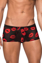 MALE POWER MENS UNDERWEAR SHEER SHORT LIPS BLACK RED LIP KISSES - £17.22 GBP